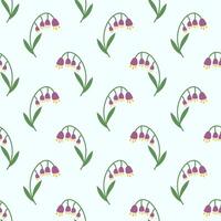 seamless spring pattern of lilies of the valley on a light green background. flat illustration. vector