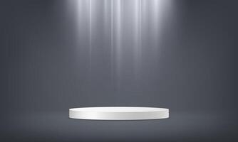 Modern white cylinder podium with light black empty room background. 3D abstract studio room with pedestal podium. Space for selling products on the website. Business backdrop. vector