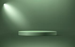 Green cylinder pedestal podium. Green empty room. Empty room with spotlight effect. Use for product display presentation, cosmetic display mockup, showcase, media banner, etc. illustration vector