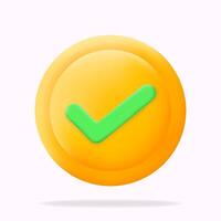 coin icon with check mark, symbolizes financial transaction or budgeting that has been set, 3d icon illustration vector