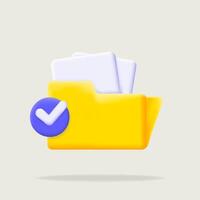 3d folder and documents already stored in it with approval checklist, cartoon illustration vector