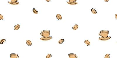 Coffee linear design. Abstract graphic cup, pot, grain. contour golden pattern on black background. Art background for cafe shop vector