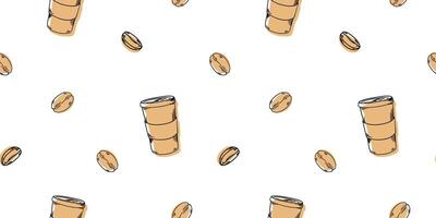 Coffee linear design. Abstract graphic cup, pot, grain. contour golden pattern on black background. Art background for cafe shop vector
