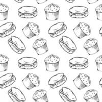 Line beige muffins cupcake macaroon pattern seamless, fextile, fabric, wrapping paper, wallpaper, cafe vector