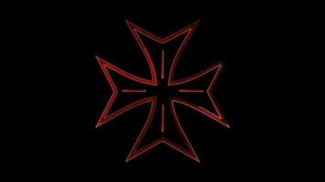 Neon frame effect Maltese Cross, iconic symbol malta , glow, black background. video