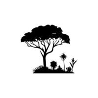 silhouette tree line drawing, graphics tree elements outline symbol for architecture and landscape design drawing. vector