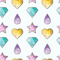 Seamless pattern of diamonds and crystals of different colors and shapes. vector