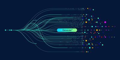 Illustration of abstract stream information with cyan line and dot. Big data, technology, AI, data transfer, data flow, large language model vector