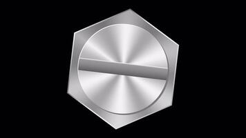 Rotating bolt animation. Metal bolt head. Construction hardware. Tool for building and repairs. Element construction industry. 4K seamless loop animation. Transparent background with alpha channel video