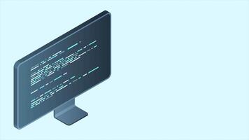 Isometric monitor animation. Computer monitor isometric desktop. Modern monitor. Motion graphic. 4K animated in isometric style video