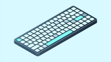 Isometric computer keyboard animation. Personal computer hardware components. Modern computer keyboard. Motion graphic. 4K animated in isometric style video