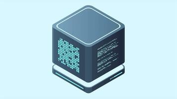 Isometric futuristic server animation. Isometric database or data center. Abstract blockchain. Computer storage. Cloud storage. 4K animated in isometric style video