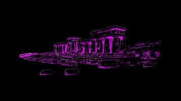 Neon frame effect Hagar Qim and Mnajdra temples in Malta, glow, black background. video