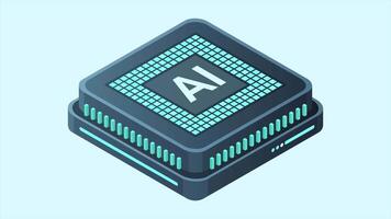 Isometric artificial intelligence chip animation. Artificial intelligence concept. Futuristic microchip processor. Motion graphic. 4K animated in isometric style video