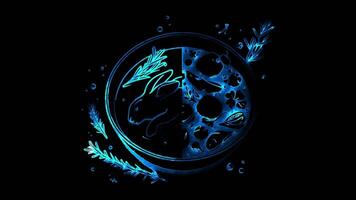 Neon frame effect Fenkata a traditional Maltese rabbit stew, glow, black background. video