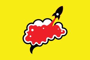 Red color cloud star red color brain design brain booster vector