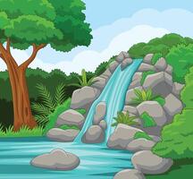River stream flowing through rocks to mountain lake vector