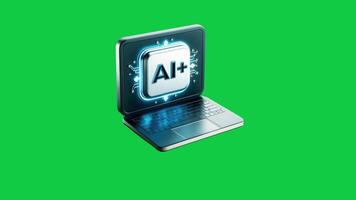 laptop with AI technology floating with green screen background 3D looping animation video