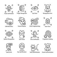 Collection of Biometric Methods Linear Icons vector