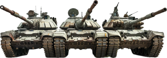 de face vue de Trois rouillé militaire réservoirs. png