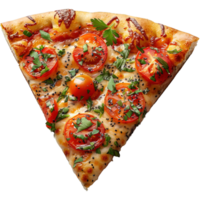 pizza slice isolated on transparent background ,top view triangular pizza slice , png