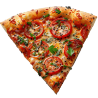 pizza slice isolated on transparent background ,top view triangular pizza slice , png