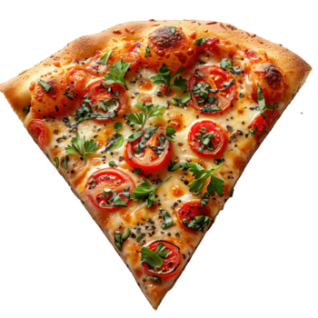 pizza slice isolated on transparent background ,top view triangular pizza slice , png