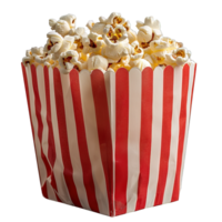 popcorn in a red and white striped paper bag isolated on transparent background , png