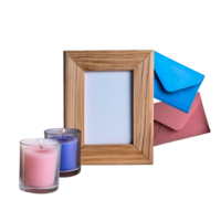 a picture of a framed envelope with a picture of a letter and a picture of a candle. png