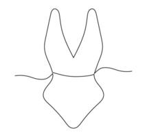 Summer closed women's Swimsuit drawn by hand with one continuous line. Minimalist clothing outline design for the pool and sea with editable stroke. Rest and vacation concept vector