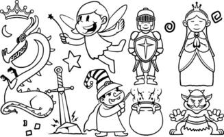 hand drawn children drawing set with Fantasy Characters illustration. vector