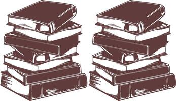 hand drawn engraving vintage books in two stacks. vector