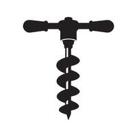 Auger Bit tool illustration in black and white vector