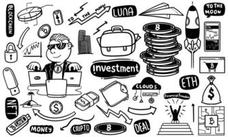 Hand drawn doodle set of investment business illustration. vector