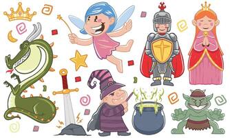 hand drawn children drawing set with colorful Fantasy Characters vector