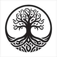 A logo with a Celtic tree and roots forming a continuous loop illustration vector
