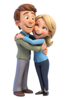 3d cartoon style of Show two people embracing, one with a reassuring smile and the other with a relieved expression, capturing support. isolated on background png