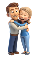 3d dibujos animados estilo de espectáculo dos personas abrazando, uno con un tranquilizador sonrisa y el otro con un aliviado expresión, capturar apoyo. aislado en antecedentes png