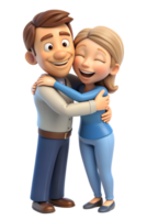 3d cartoon style of Show two people embracing, one with a reassuring smile and the other with a relieved expression, capturing support. isolated on background png