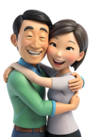3d cartoon style of Show asian two people embracing, one with a reassuring smile and the other with a relieved expression, capturing support. isolated on background png