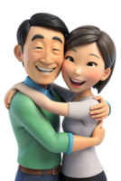 3d cartoon style of Show asian two people embracing, one with a reassuring smile and the other with a relieved expression, capturing support. isolated on background png