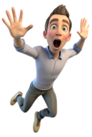 Illustrate a person jumping back slightly, eyes wide, and mouth open, showing a startled reaction png