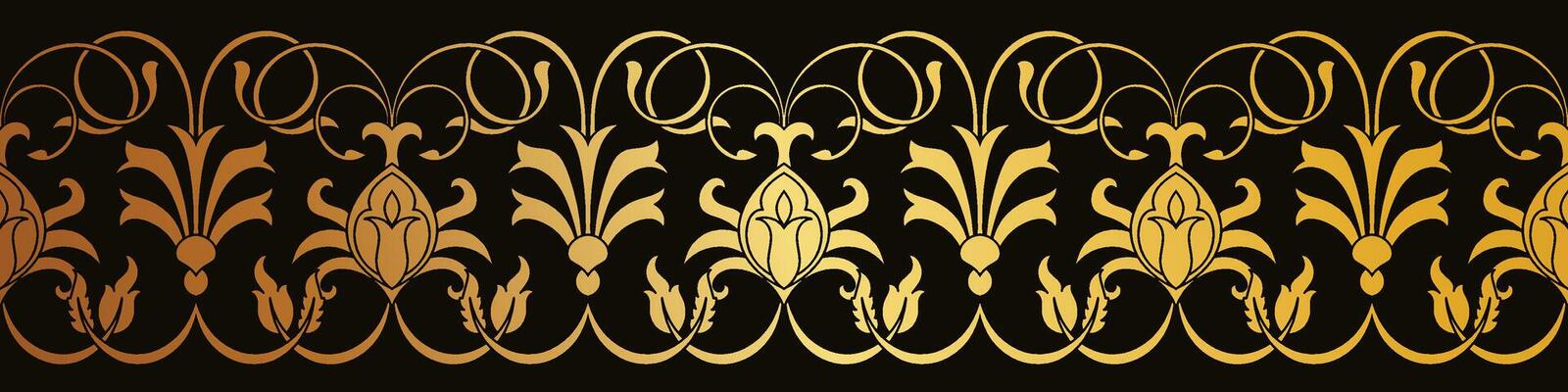 Golden brush of abstract flowers Horizontal seamless quilling for book paper edge decoration.