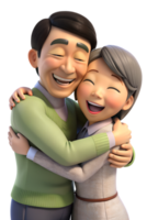 3d cartone animato stile di mostrare asiatico Due persone abbracciando, uno con un' rassicurante Sorridi e il altro con un' sollevato espressione, cattura sostegno. isolato su sfondo png
