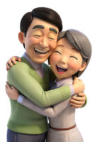 3d cartoon style of Show asian two people embracing, one with a reassuring smile and the other with a relieved expression, capturing support. isolated on background png