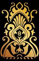 golden abstract figure Native tribal patterns, people, trees black background graphic element vector