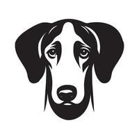 A sad Ibizan Hound Dog Face Illustration in black and white vector