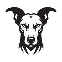 An angry Ibizan Hound Dog Face Illustration in black and white vector