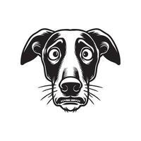 A Fearful Greyhound Dog Face Illustration in black and white vector