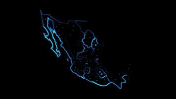 Neon frame effect map of Mexico, glow, black background. video
